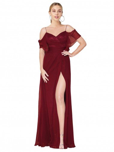 Affordable Cold Shoulder Long Mermaid Chiffon Bridesmaid Dress / Formal Prom Dress with Straps