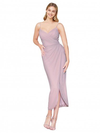 Affordable Short Knee Length Chiffon Wrap Bridesmaid Dress / Cocktail Prom Dress with Straps