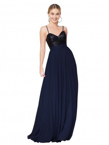 Affordable Sweetheart High Neck Sequin Top Long Chiffon Bridesmaid Dress / Prom Dress