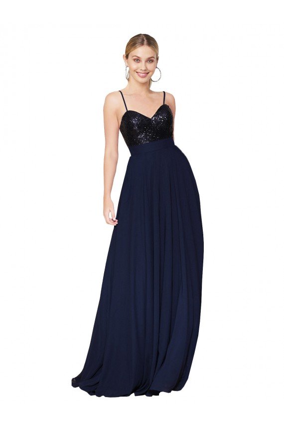 Affordable Sweetheart High Neck Sequin Top Long Chiffon Bridesmaid Dress / Prom Dress