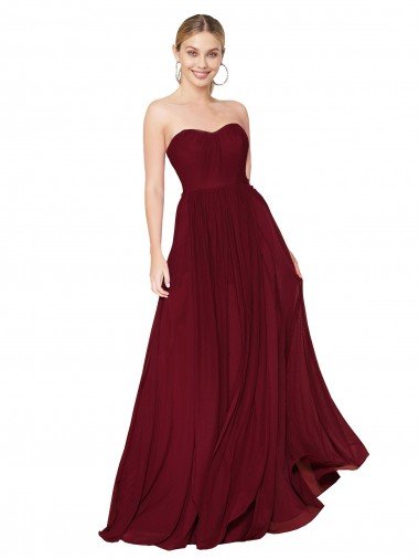 Affordable Draped Strapless Long A-Line Chiffon Bridesmaid Dress / Formal Prom Dress