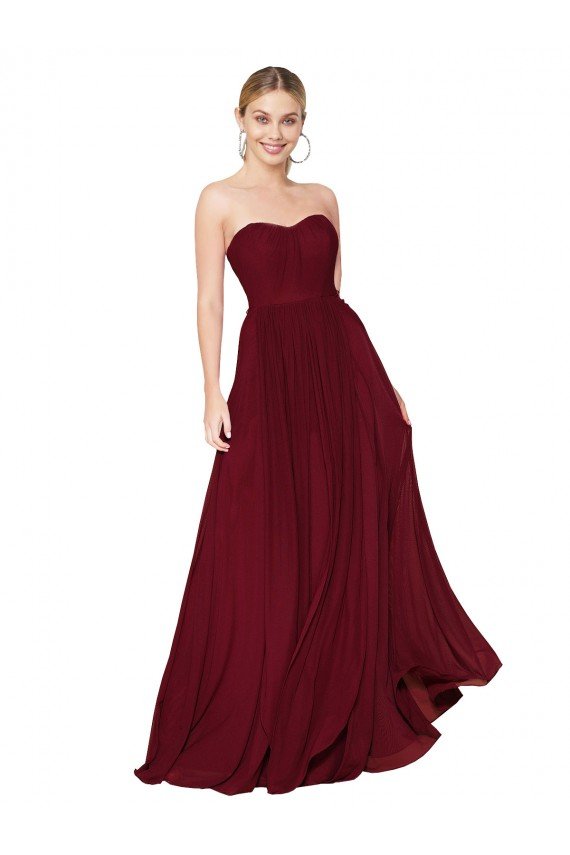 Affordable Draped Strapless Long A-Line Chiffon Bridesmaid Dress / Formal Prom Dress