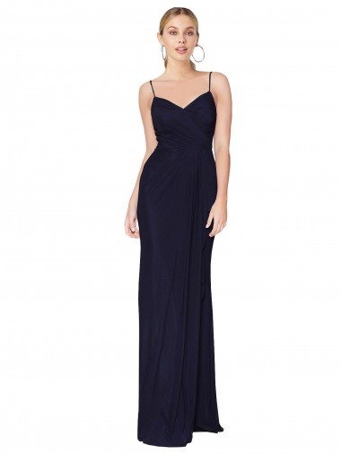 Affordable Draped Spaghetti Straps Long Chiffon Mermaid Bridesmaid Dress / Formal Prom Dress