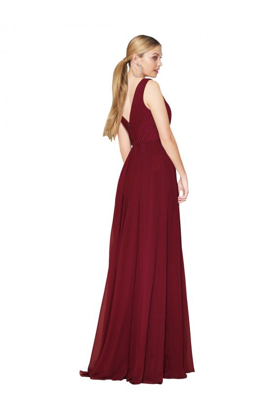 Affordable Draped A-Line V-Neck Floor Length Chiffon Bridesmaid Dress / Formal Prom Dress