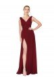 Affordable Draped Mermaid Long V-Neck Chiffon Bridesmaid Dress / Formal Prom Dress with High Slit