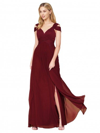 Affordable Off the Shoulder Long Chiffon Bridesmaid Dress / Formal Prom Dress with Side Slit