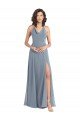 Affordable Slim A-Line Cowl Neck Long Chiffon Bridesmaid Dress with Side High Slit
