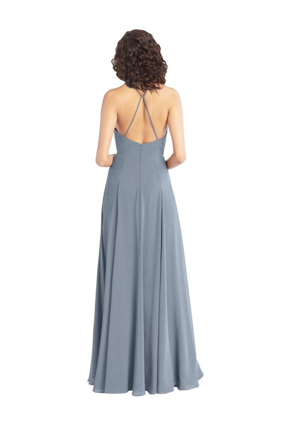 Affordable Slim A-Line Cowl Neck Long Chiffon Bridesmaid Dress with Side High Slit