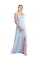 Affordable Draped Cowl Neck Tied Straps Long Chiffon Bridesmaid Dress with Slit
