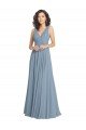 Affordable Faux Surplice Bodice Long Chiffon Bridesmaid Dress with V-Neckline