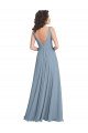 Affordable Faux Surplice Bodice Long Chiffon Bridesmaid Dress with V-Neckline