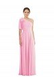 Affordable Bow One Shoulder Flounce Sleeve Maxi Bridesmaid Dress