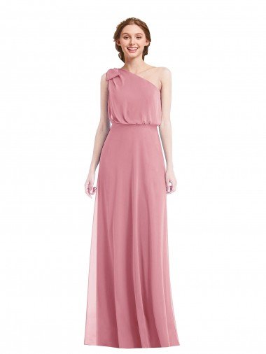 Affordable One Shoulder Bow Blouson Bodice Maxi Bridesmaid Dress