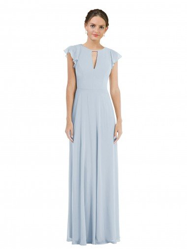 Affordable Flutter Sleeve V Keyhole Chiffon Maxi Formal Bridesmaid Dress