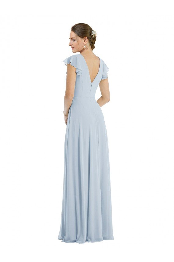 Affordable Flutter Sleeve V Keyhole Chiffon Maxi Formal Bridesmaid Dress