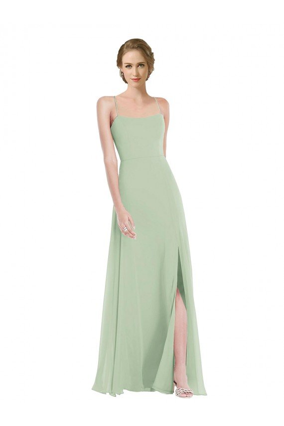 Affordable Scoop Neck Tie Strap Maxi Bridesmaid Dress with Front Slit