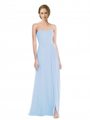 Affordable Strapless Sweetheart Maxi Bridesmaid Dress with Pleated Front Slit
