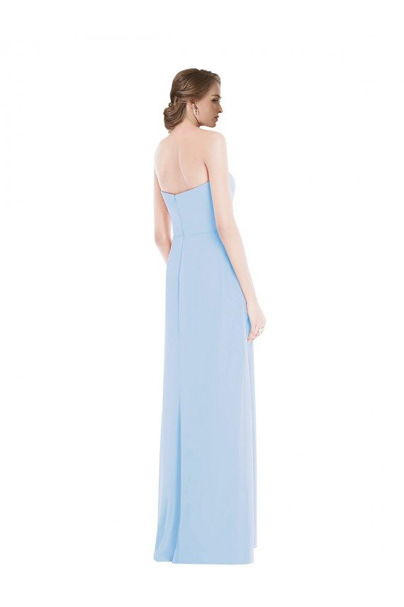 Affordable Strapless Sweetheart Maxi Bridesmaid Dress with Pleated Front Slit