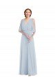 Affordable V-Neck Split Sleeves Blouson Bodice Maxi Bridesmaid Dress