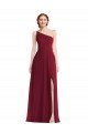 Affordable One Shoulder Chiffon Maxi Bridesmaid Dress with Shirred Front Slit