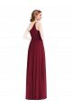 Affordable One Shoulder Chiffon Maxi Bridesmaid Dress with Shirred Front Slit
