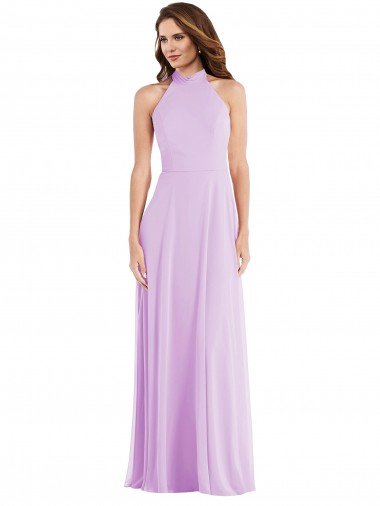 Affordable High Neck Halter Backless Maxi Bridesmaid Dress