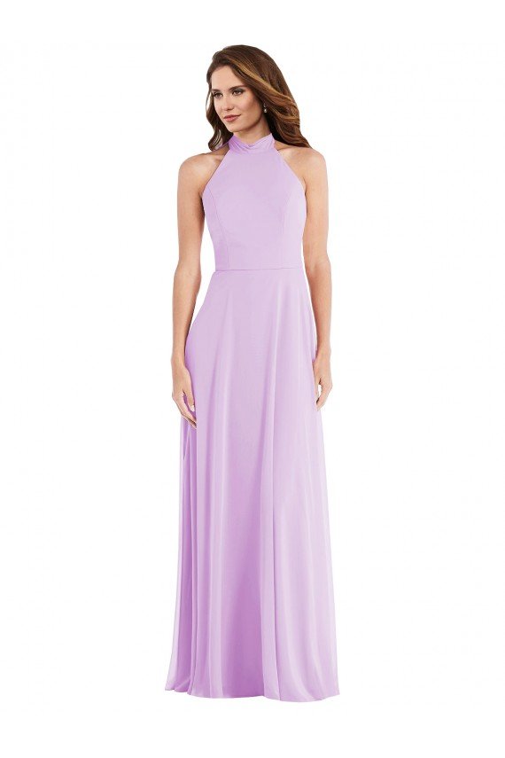 Affordable High Neck Halter Backless Maxi Bridesmaid Dress