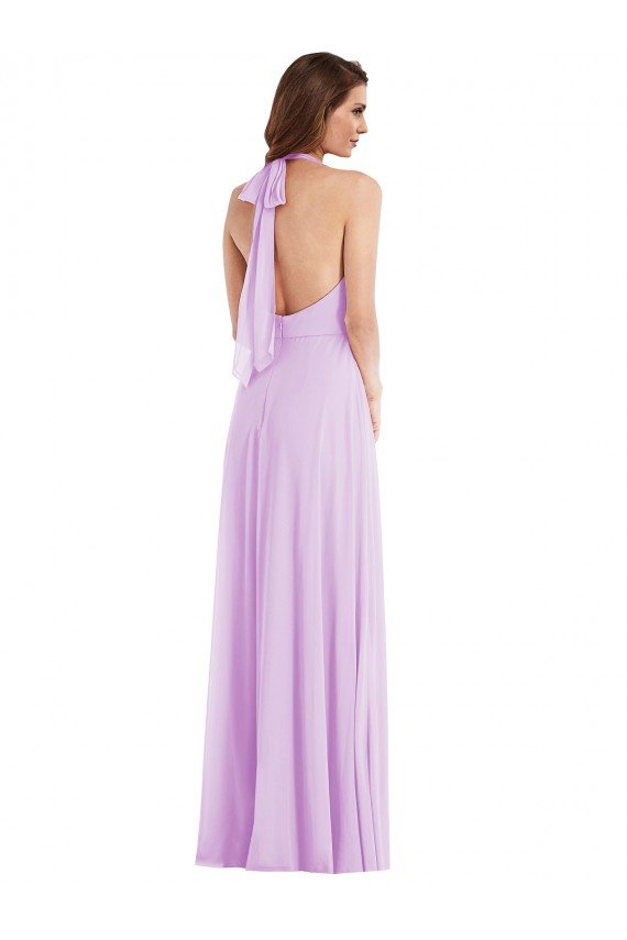 Affordable High Neck Halter Backless Maxi Bridesmaid Dress