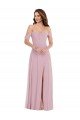 Affordable Off the Shoulder Draped Sleeve Maxi Bridesmaid Dress with Front Slit