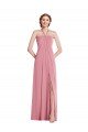 Affordable Draped Chiffon Grecian Column Bridesmaid Dress with Front Slit