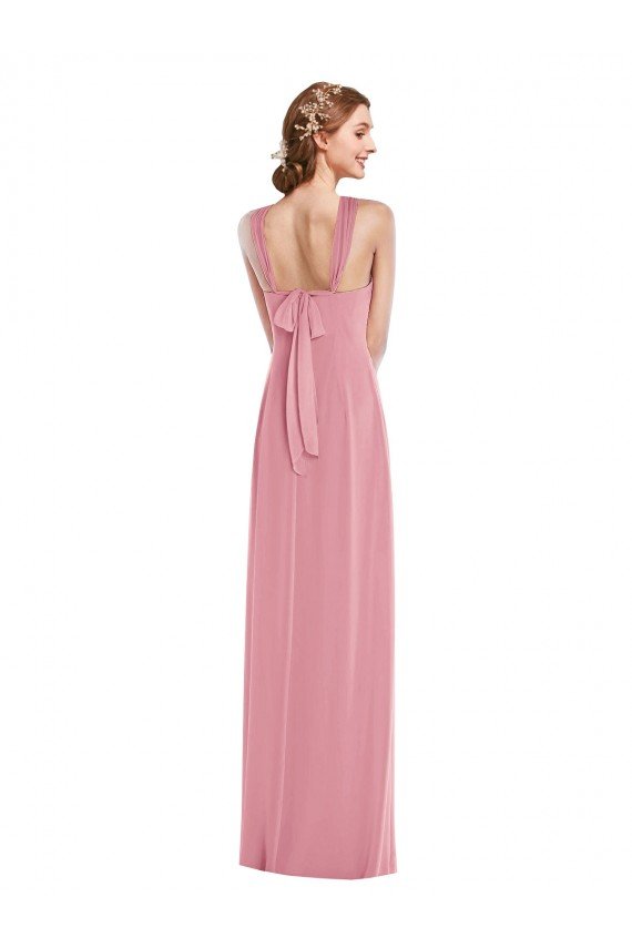 Affordable Draped Chiffon Grecian Column Bridesmaid Dress with Front Slit