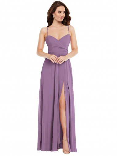 Affordable Wrap Bodice Maxi Bridesmaid Dress with Front Slit
