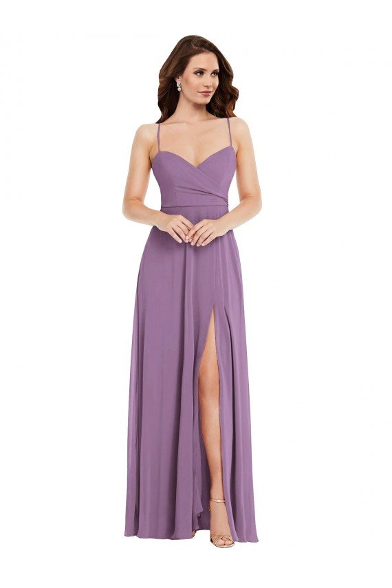 Affordable Wrap Bodice Maxi Bridesmaid Dress with Front Slit