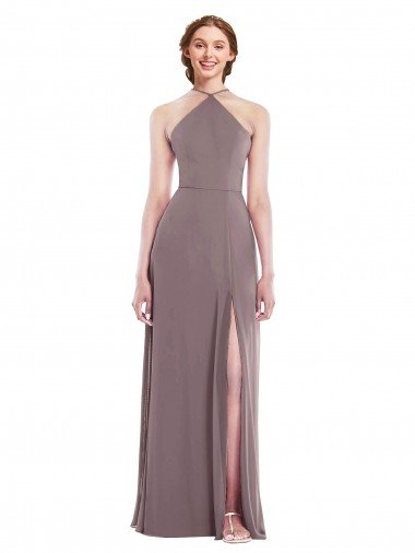 Affordable Diamond Halter Maxi Formal Bridesmaid Dress with Front Slit