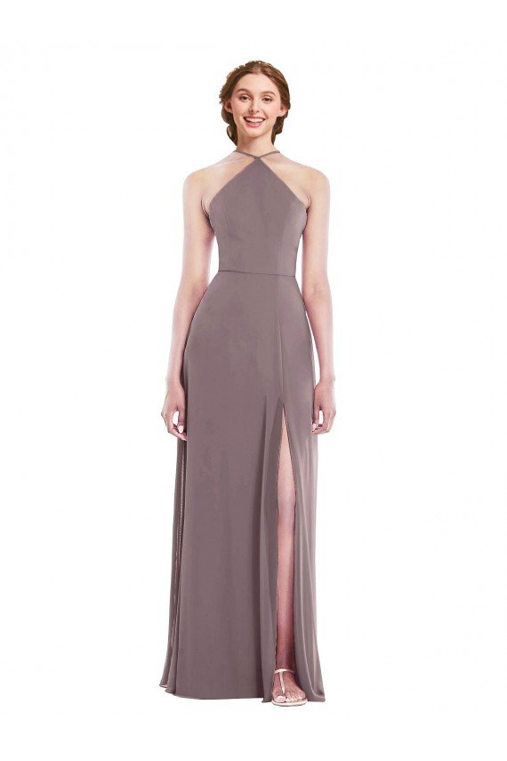 Affordable Diamond Halter Maxi Formal Bridesmaid Dress with Front Slit