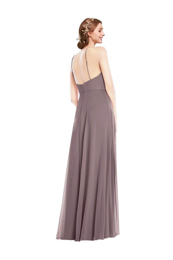Affordable Diamond Halter Maxi Formal Bridesmaid Dress with Front Slit