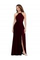 Affordable Halter Spaghetti Straps Maxi Bridesmaid Dress with Front Slit