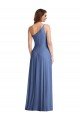 Affordable One Shoulder Full Length Maxi Formal Bridesmaid Dress with Flirty Slit