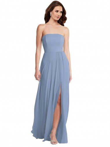 Affordable Strapless A-Line Maxi Bridesmaid Dress with Front Slit