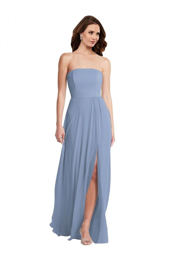 Affordable Strapless A-Line Maxi Bridesmaid Dress with Front Slit