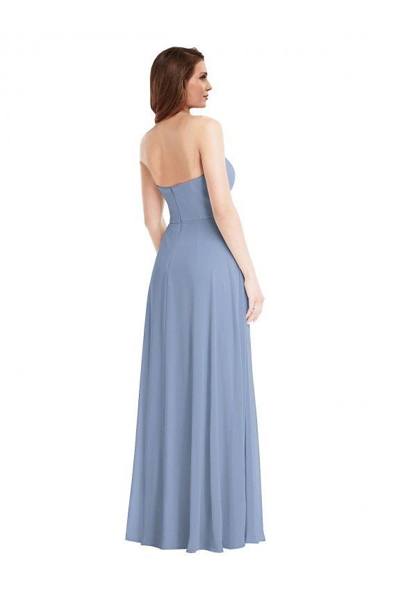 Affordable Strapless A-Line Maxi Bridesmaid Dress with Front Slit