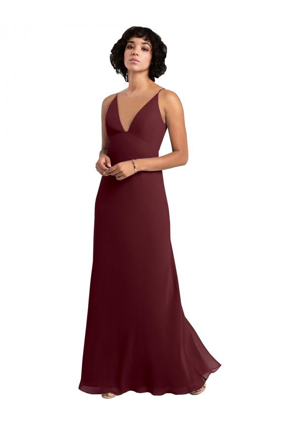Affordable Notched Neckline Empire Waist Chiffon Slip Bridesmaid Dress