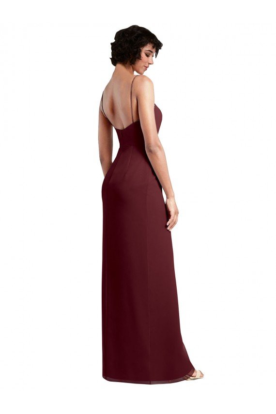 Affordable Sleek Straight Neckline Chiffon Bridesmaid Dress with Spaghetti Straps and High Side Slit