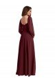 Affordable Sheer Long Sleeves Chiffon Bridesmaid Dress with High Slit