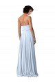 Affordable V-Neck Blouson Waist Long Chiffon Bridesmaid Dress with Straps