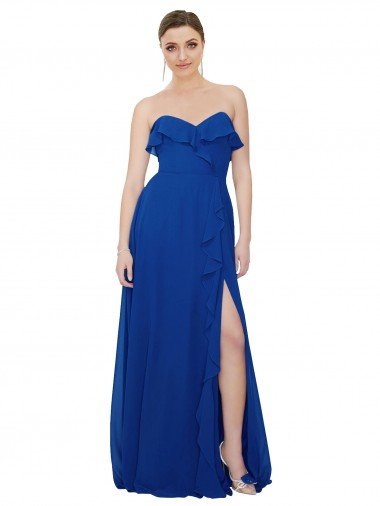 Affordable Ruffled Chiffon Strapless Bridesmaid Dress