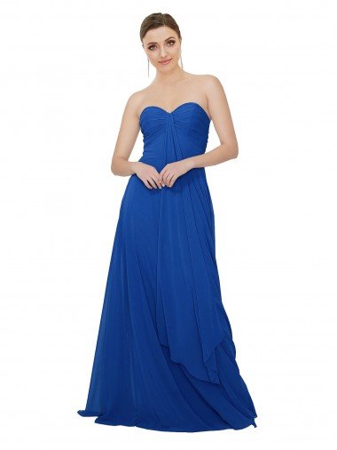 Affordable Strapless Sweetheart Draped Chiffon Bridesmaid Dress