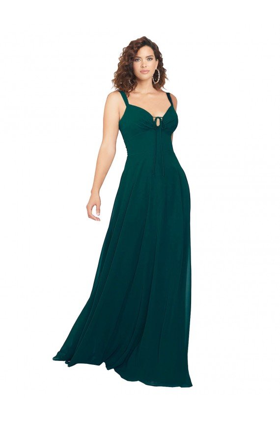 Affordable Tied Bodice Sweetheart V-Neck Chiffon Bridesmaid Dress