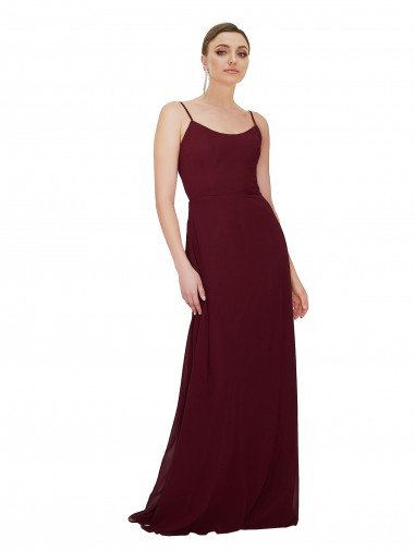 Affordable Scoop Neck Tied Keyhole Back Chiffon Bridesmaid Dress