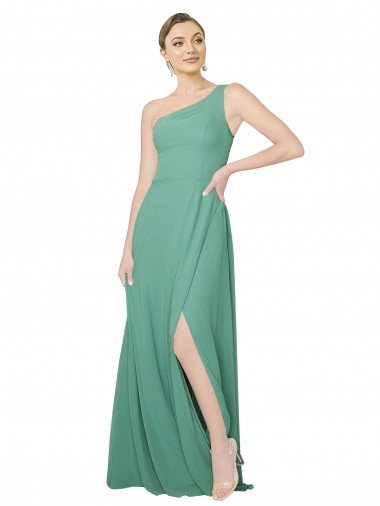 Affordable One Shoulder Asymmetric Chiffon Bridesmaid Dress with Pockets